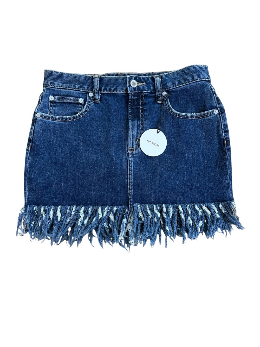 Tularosa Blue Fringe Denim Mini Skirt